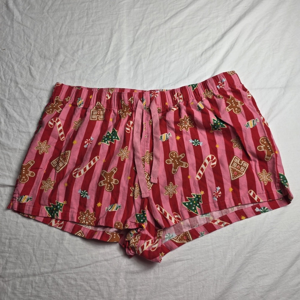 Old Navy women's boxer holiday gingerbread Red Pink XL
